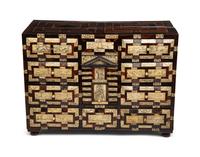 A Spanish Bone and Tortoiseshell-Inlaid Hardwood Table Cabinet