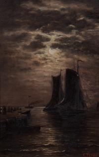 Charles Tredupp, (Wisconsin/German, 1864-1936), Moonlit Sail I and Moonlit Sail II (two works)