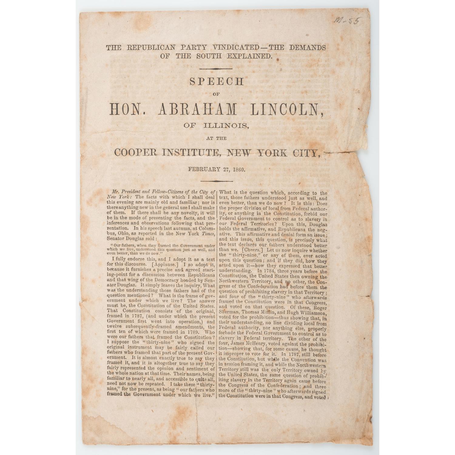 Abraham Lincoln, 1860 Campaign Literature