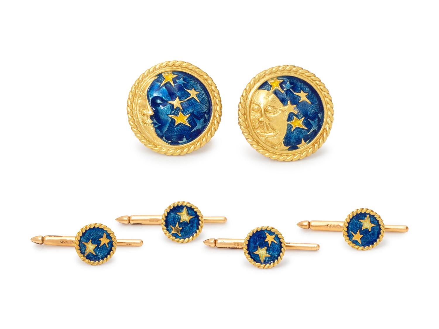 A Yellow Gold and Enamel Dress Set,