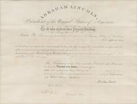 LINCOLN, Abraham (1809-1865). Engraved document signed ("Abraham Lincoln"), as President, countersigned by Secretary of the Interior John Palmer Usher, 16 March 1865.
