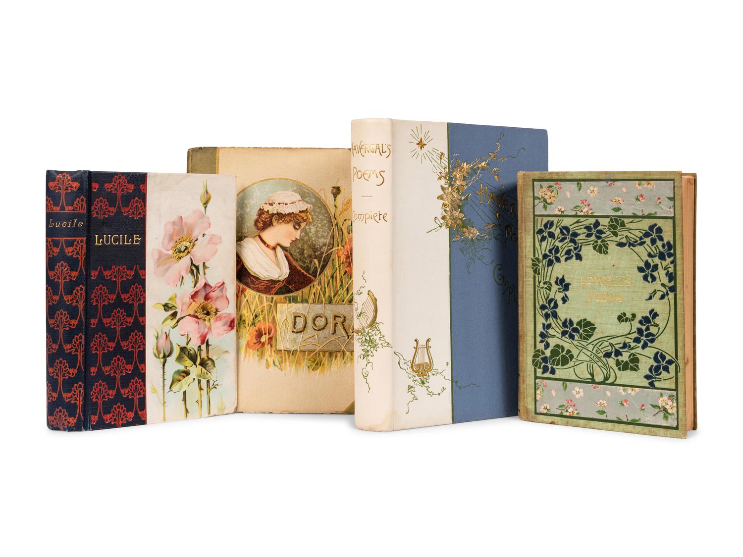 [PUBLISHER'S TRADE BINDINGS - AMERICAN]. A group of 4 bindings with floral designs featuring paper onlays, comprising: