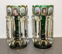 A Pair of Bohemian Glass Mantle Lustres Height 13 1/4 inches.