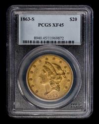 A United States 1863-S Liberty Head $20 Gold Coin