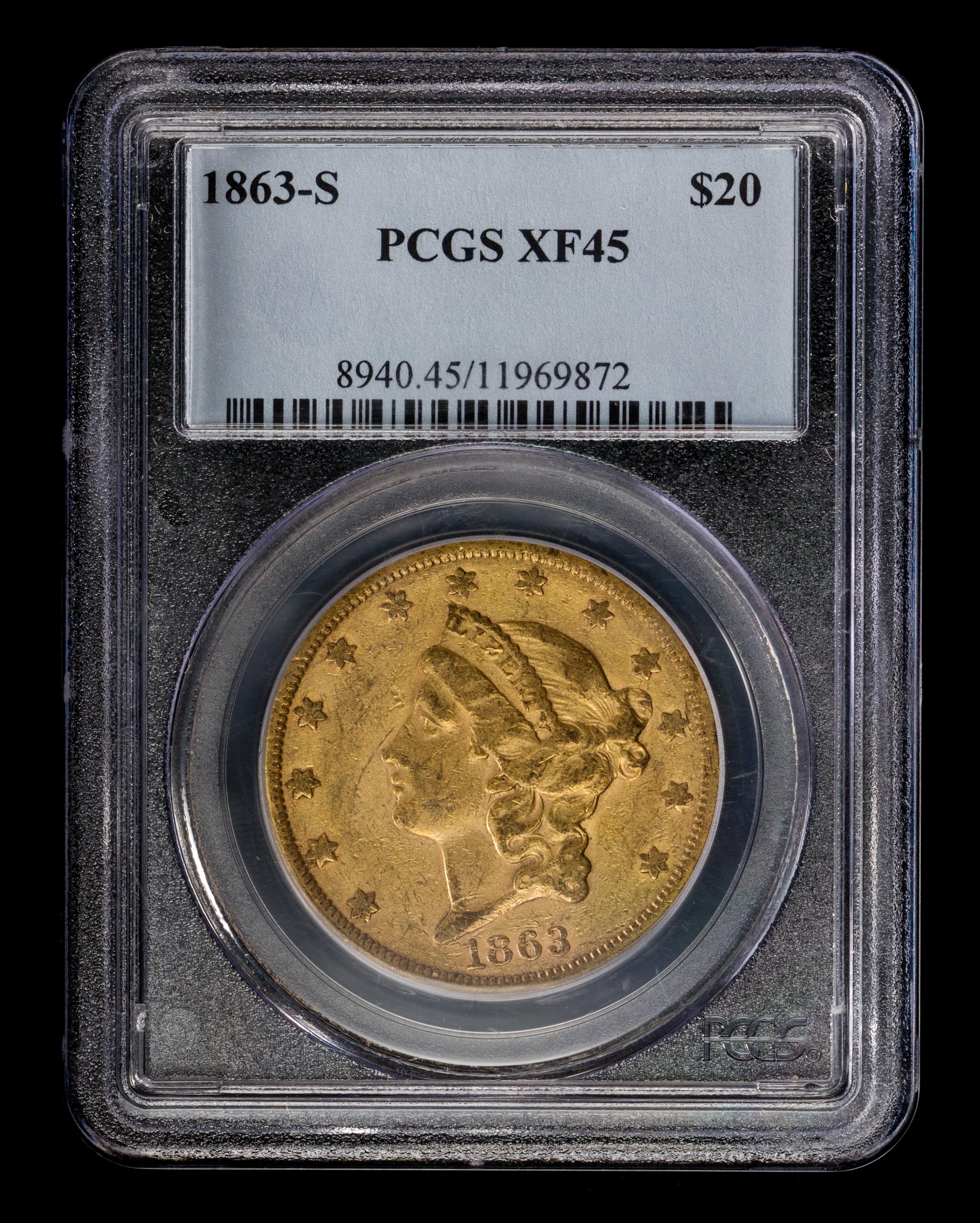 A United States 1863-S Liberty Head $20 Gold Coin