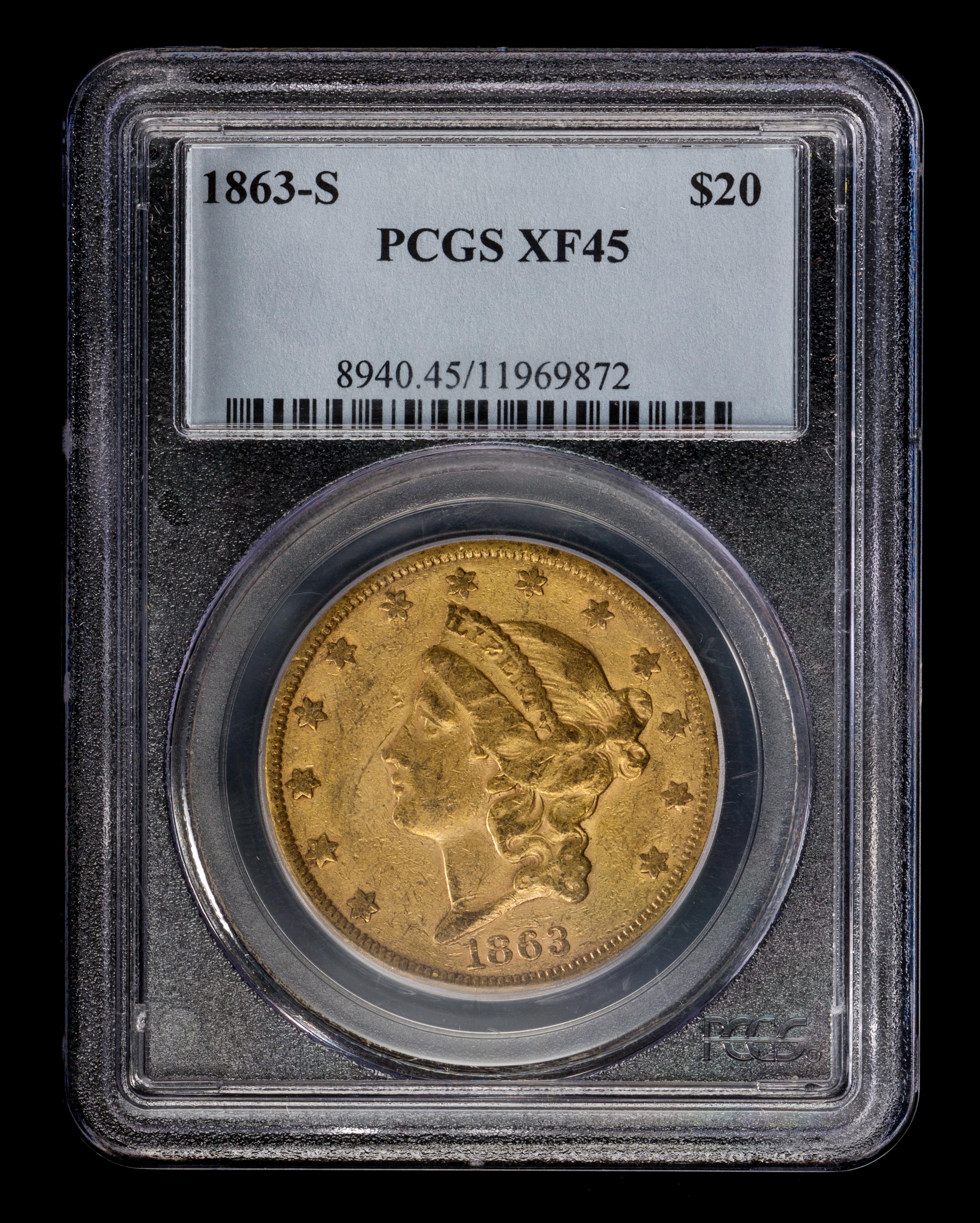A United States 1863-S Liberty Head $20 Gold Coin