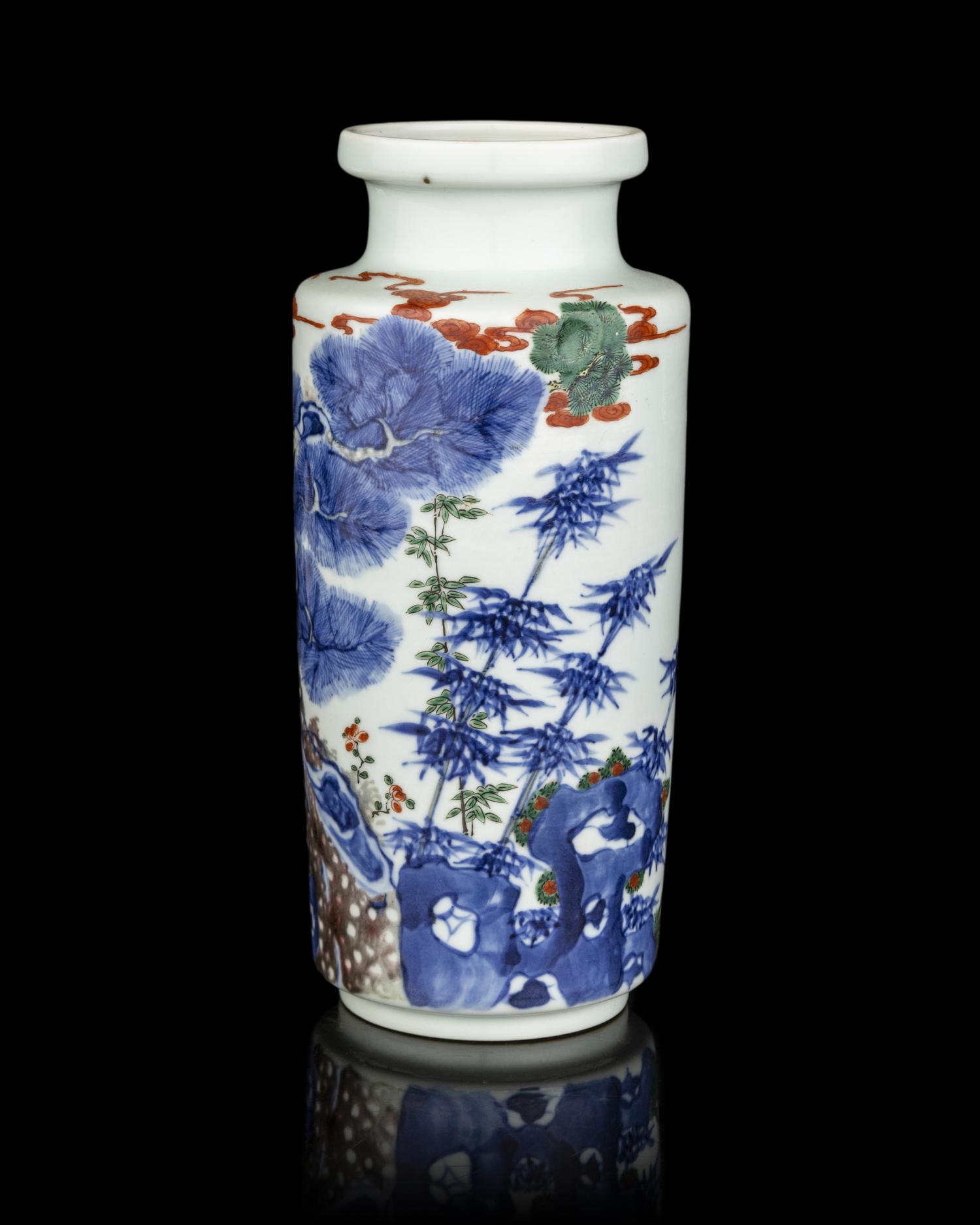 A Chinese Underglaze Red and Wucai Decorated Porcelain Vase