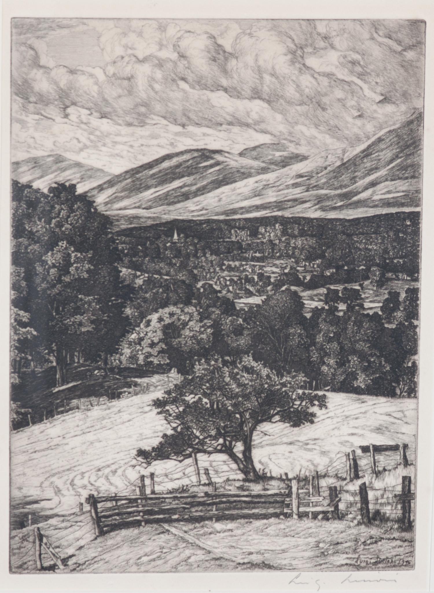 Luigi Lucioni, (Italian/American, 1900-1988), Two works: The Birch Grove and Steeple in the Mountains