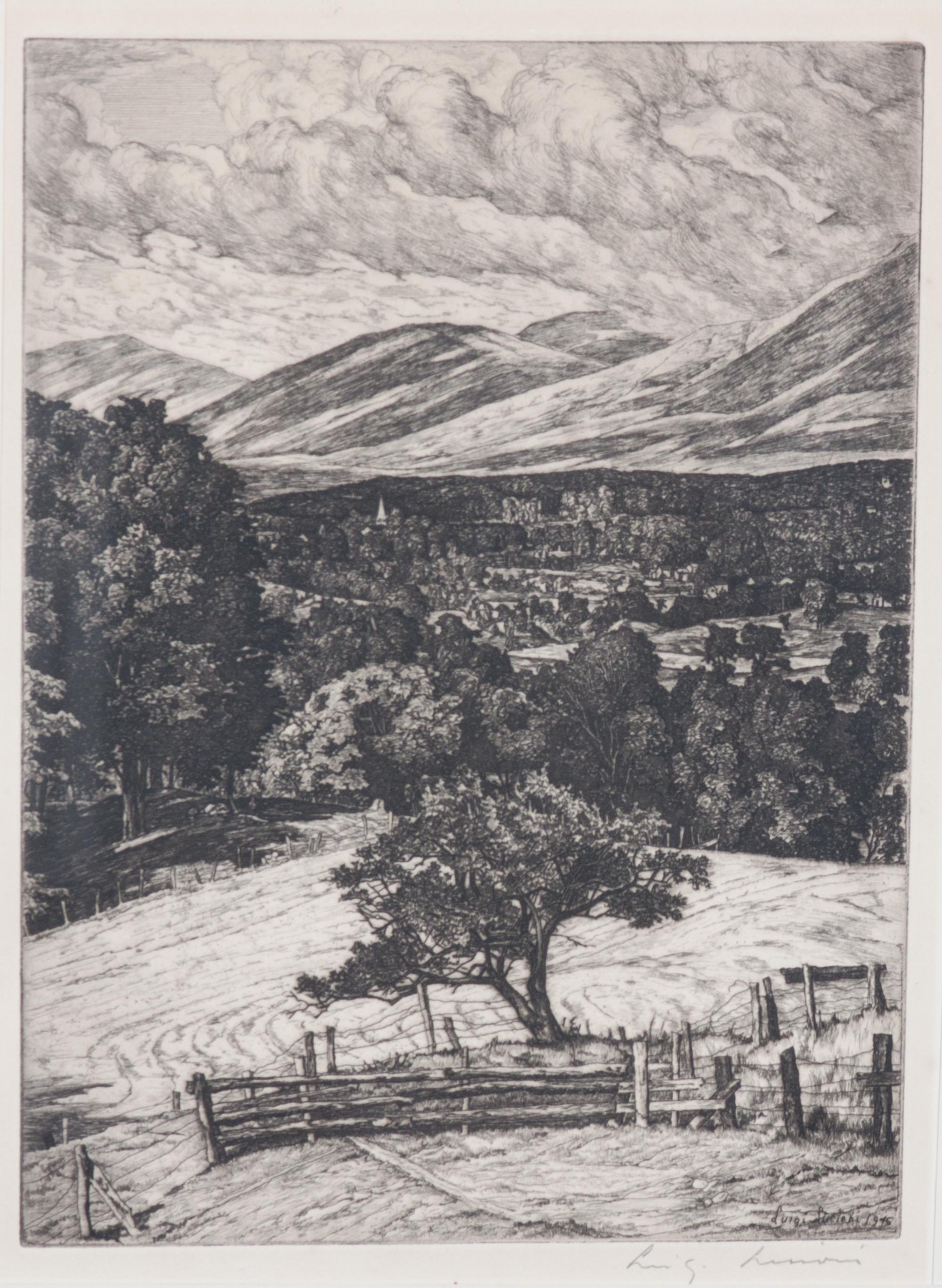 Luigi Lucioni, (Italian/American, 1900-1988), Two works: The Birch Grove and Steeple in the Mountains