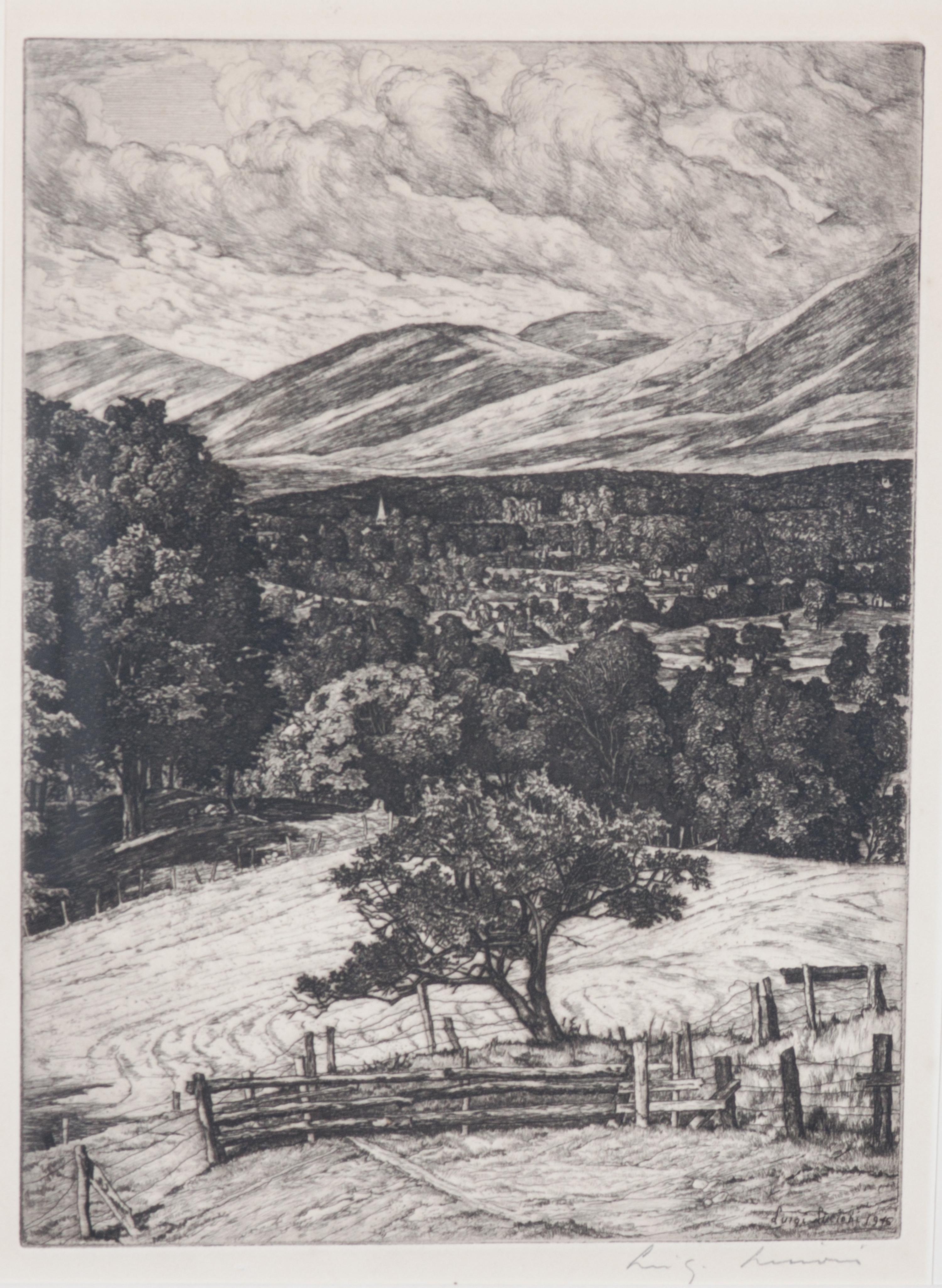 Luigi Lucioni, (Italian/American, 1900-1988), Two works: The Birch Grove and Steeple in the Mountains
