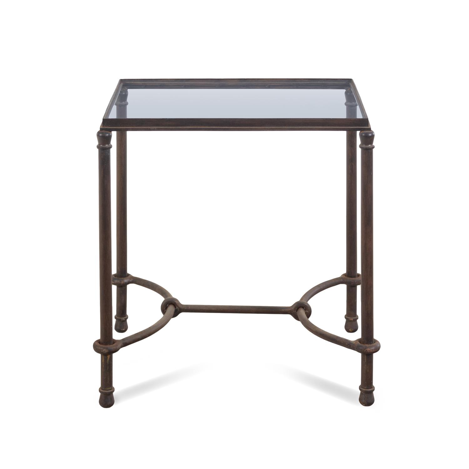 A Glass Mounted Metal Patio Low Table
