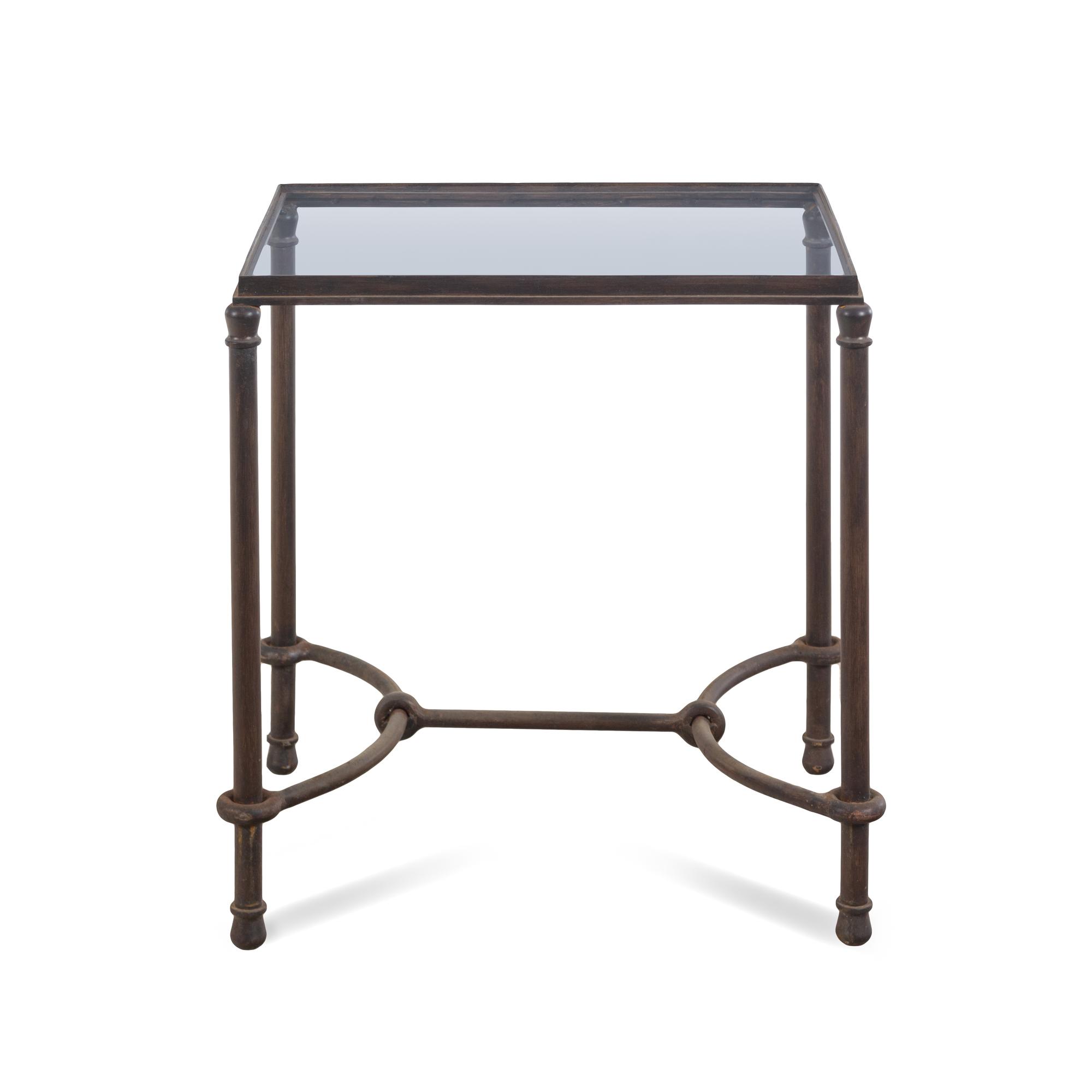 A Glass Mounted Metal Patio Low Table
