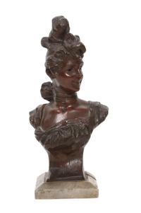 A French Bronze Bust, Georges Van der Straten (Belgium, 1856-1928) Height 7 1/2 x width 2 1/2 x depth 2 3/4 inches