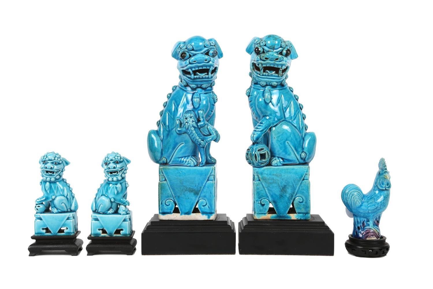 Five Pieces of Chinese Turquoise Glazed Ceramics Height of tallest 10 1/8 inches. — 20TH CENTURY