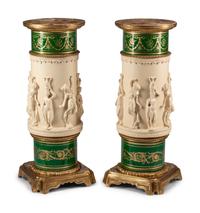 A Pair of Gilt Bronze and Sèvres Style Porcelain Pedestals