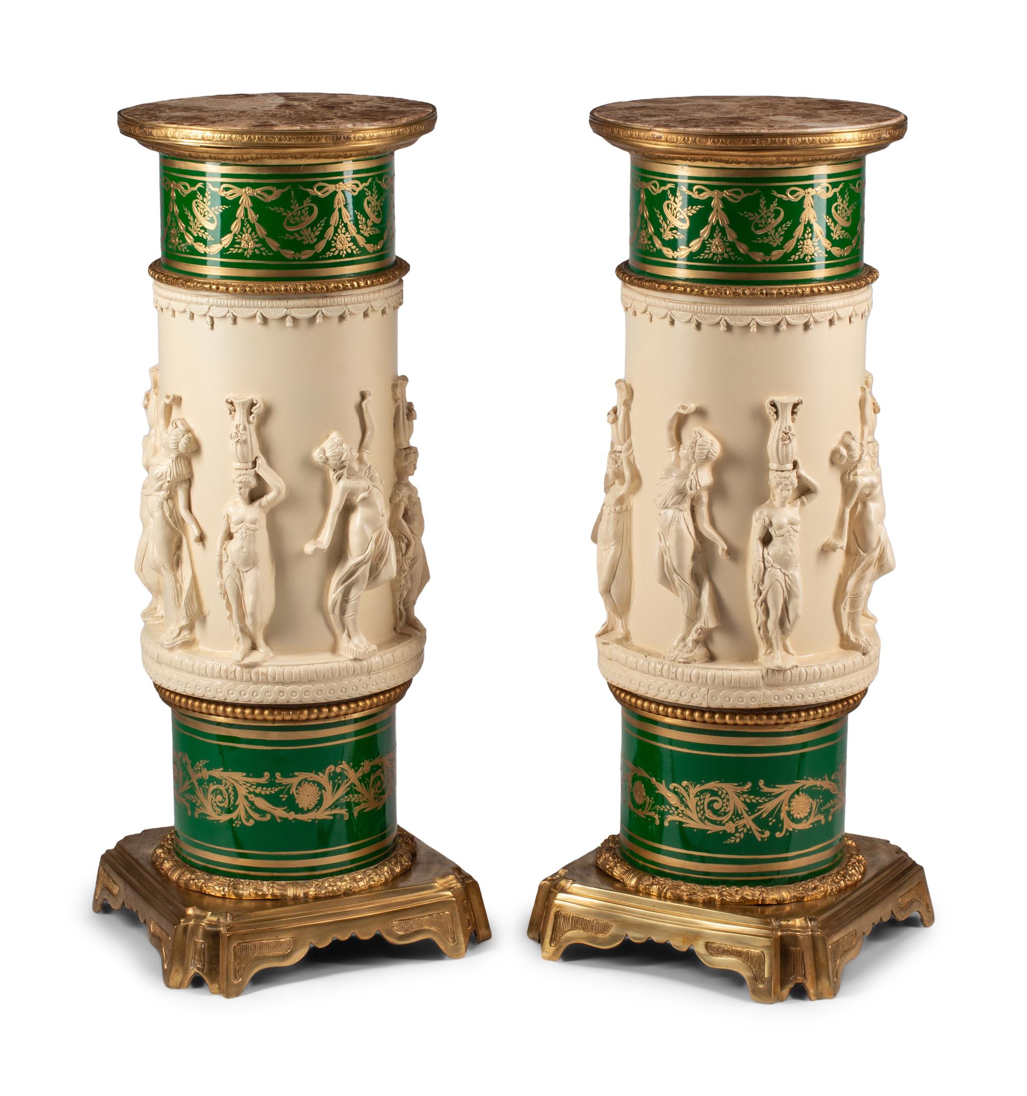 A Pair of Gilt Bronze and Sèvres Style Porcelain Pedestals