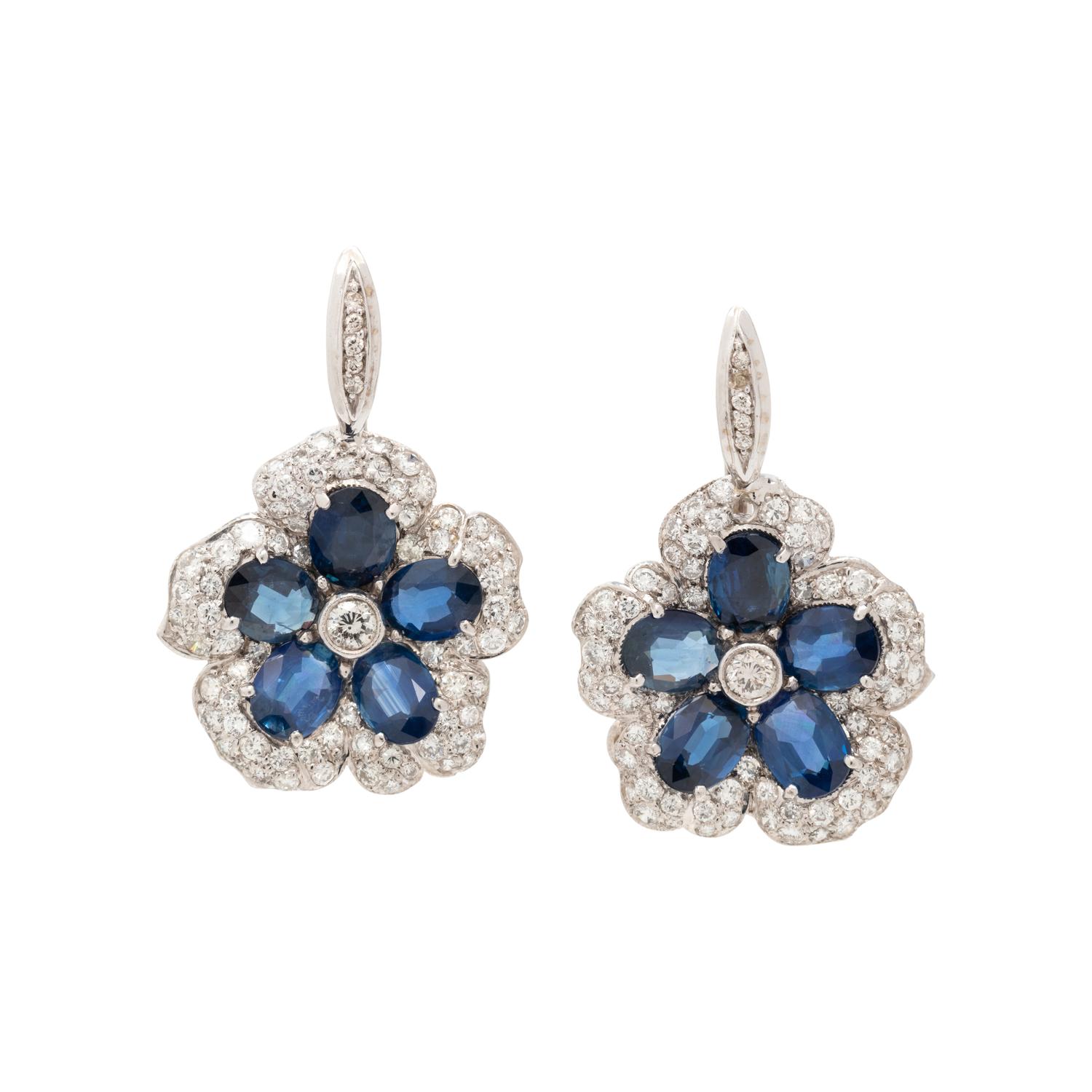 SAPPHIRE AND DIAMOND FLOWER EARRINGS