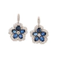 SAPPHIRE AND DIAMOND FLOWER EARRINGS