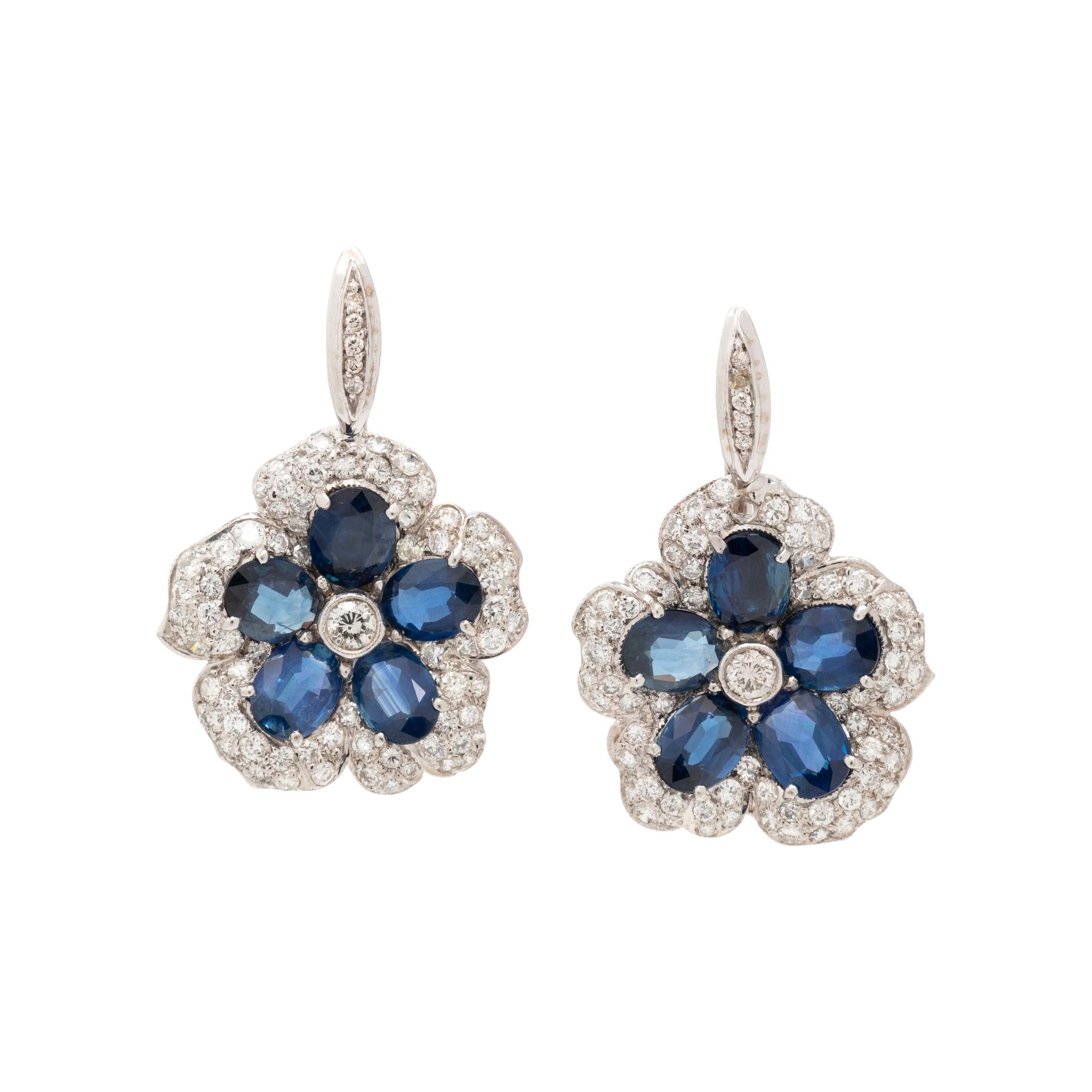SAPPHIRE AND DIAMOND FLOWER EARRINGS