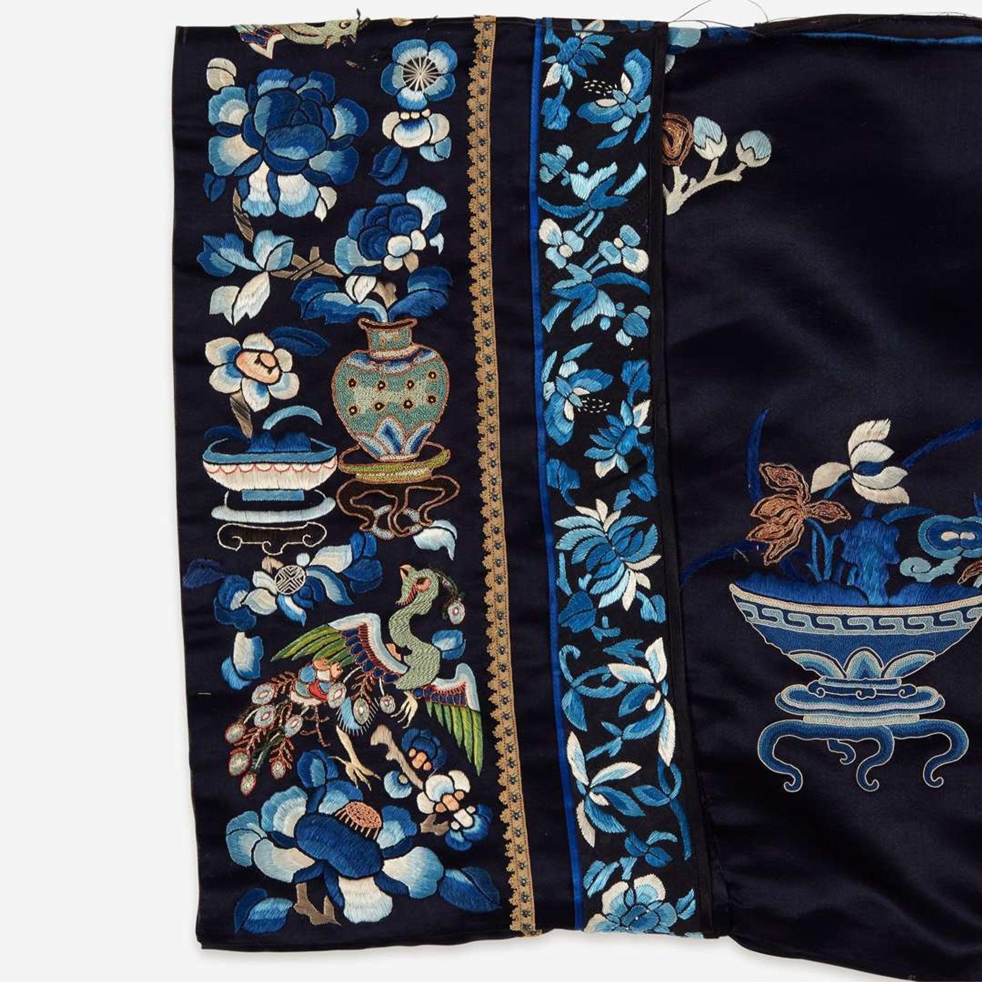 A Chinese embroidered silk lady's robe 刺绣女装长袍氅衣 Qing Dynasty with later tailoring ? ???????