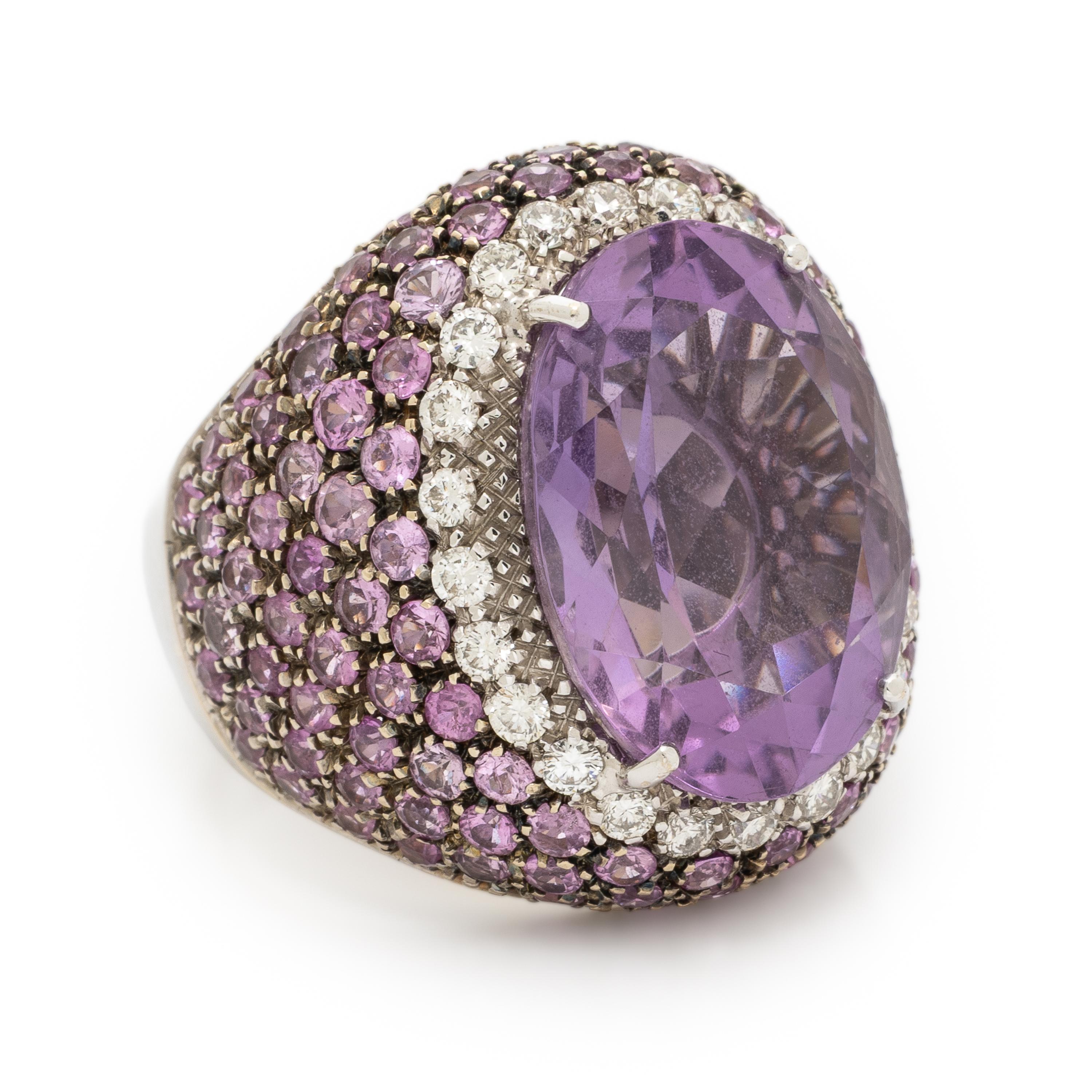 Amethyst, Diamond, Pink Sapphire, and White Gold Ring
