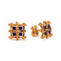 DAVID WEBB, YELLOW GOLD AND ENAMEL CUFFLINKS