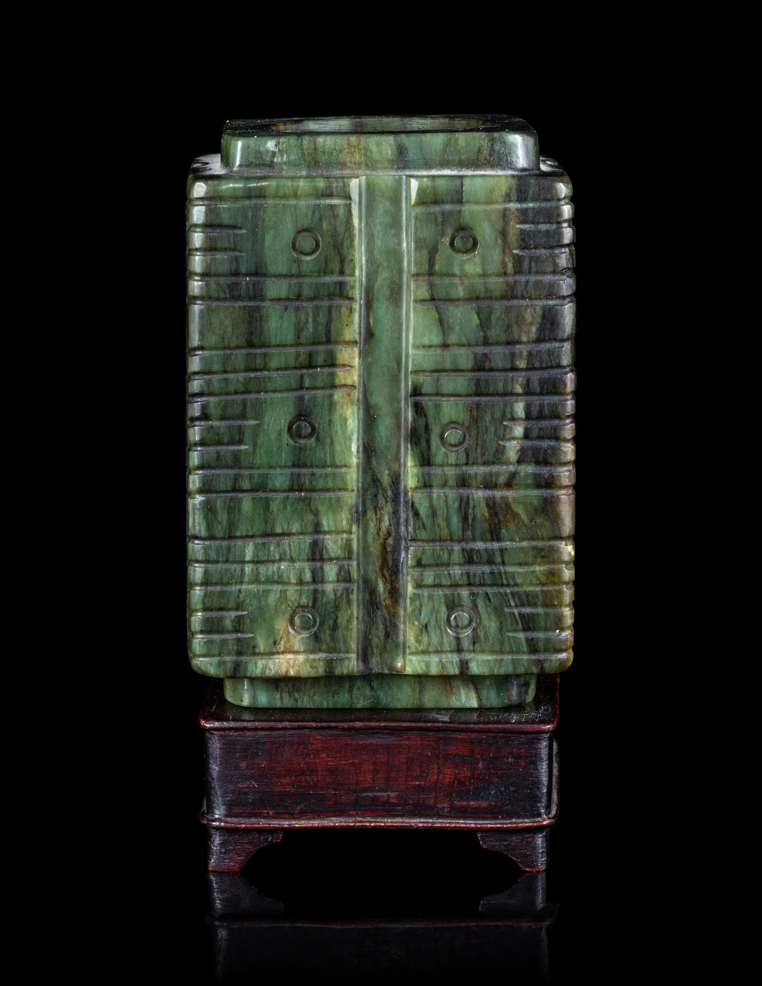 A Chinese Carved Green Jade Cong