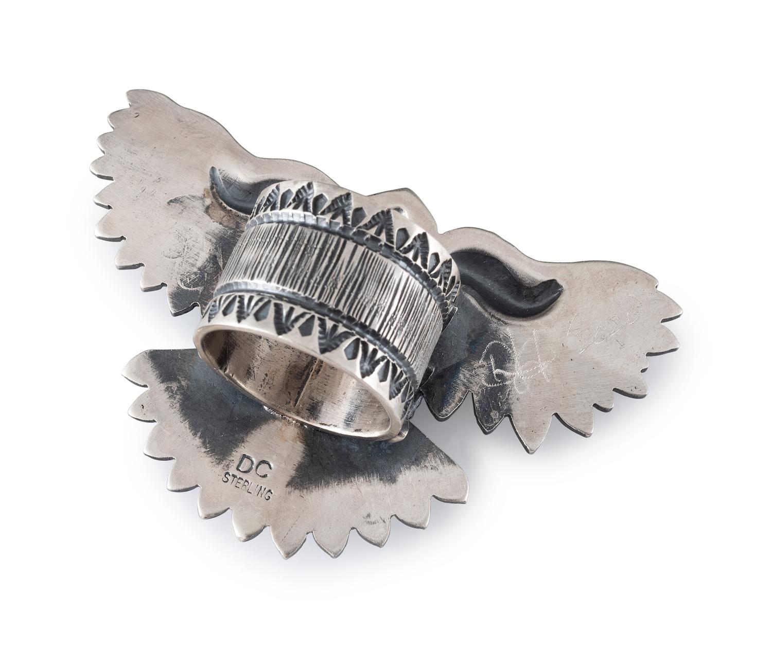 Large Avian Sterling Silver and Pilot Mountain Turquoise Ring PLUS Sterling Silver Tufa Cast Ring, with Mineral Valley Turquoise