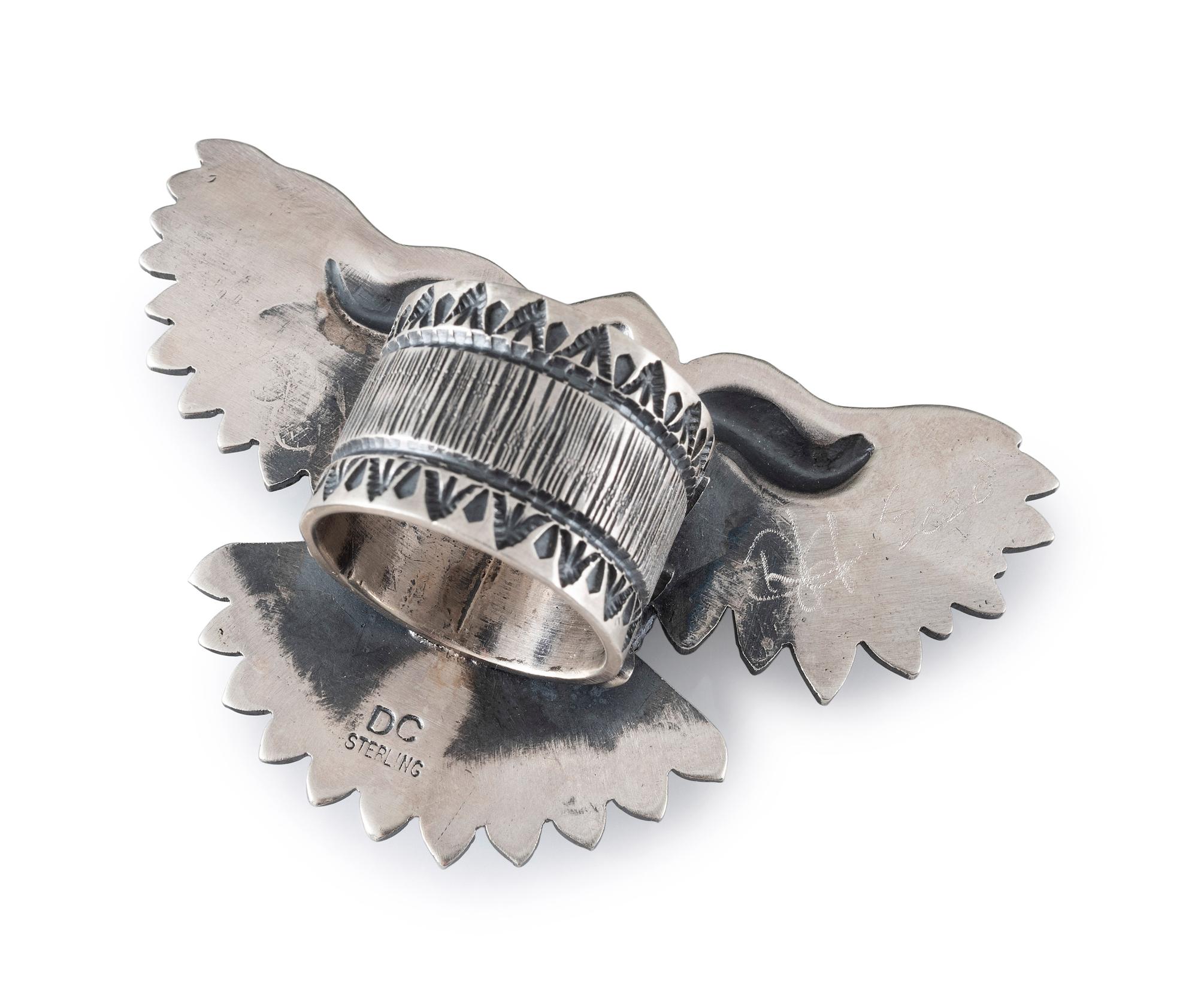 Large Avian Sterling Silver and Pilot Mountain Turquoise Ring PLUS Sterling Silver Tufa Cast Ring, with Mineral Valley Turquoise