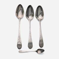A group of four Federal silver spoons John David, Sr. (1736-1798), Philadelphia, PA, William Garret Forbes (1751-1840), New York, NY, John Sayre (1771-1852), Southhampton, NY, and William Stoddard Nichols (1785-1871), circa 1790-1810