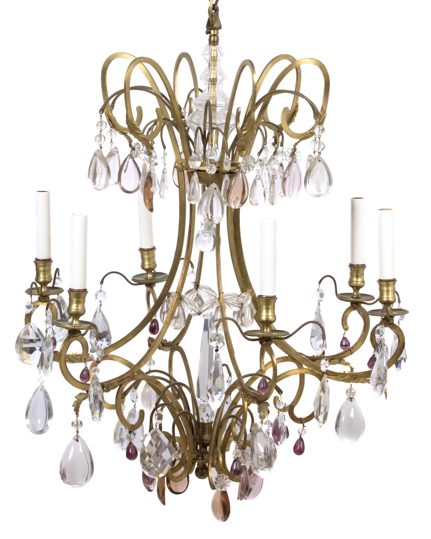 A Louis XVI Style Gilt Bronze Six-Light Chandelier Height 38 x diameter 23 inches. — 19TH CENTURY