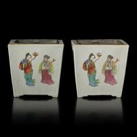 A Pair of Chinese Famille Rose "Immortals" Jardinières, Circa 1850–1860 清中期 粉彩八仙圖花盆一對