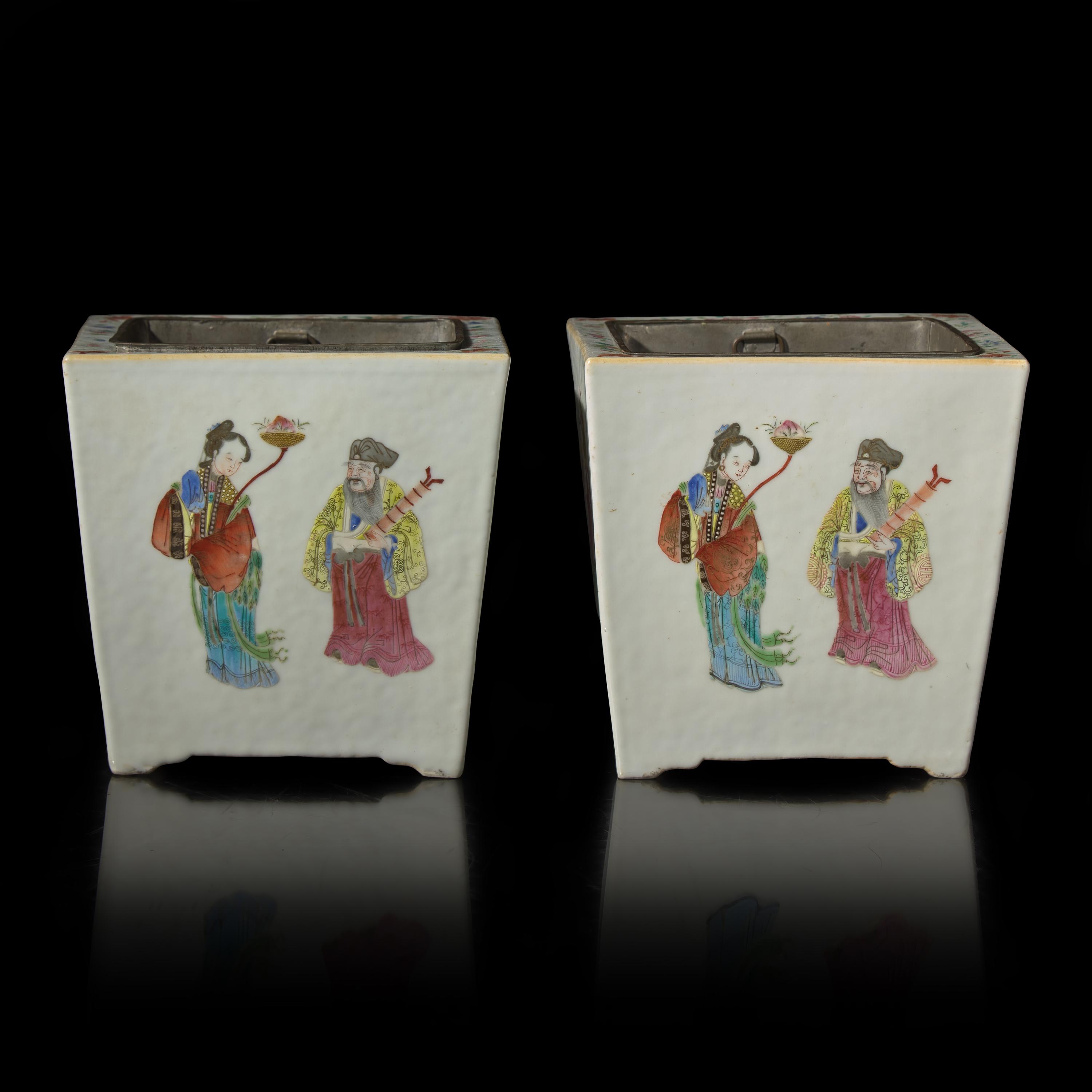 A Pair of Chinese Famille Rose "Immortals" Jardinières, Circa 1850–1860 清中期 粉彩八仙圖花盆一對