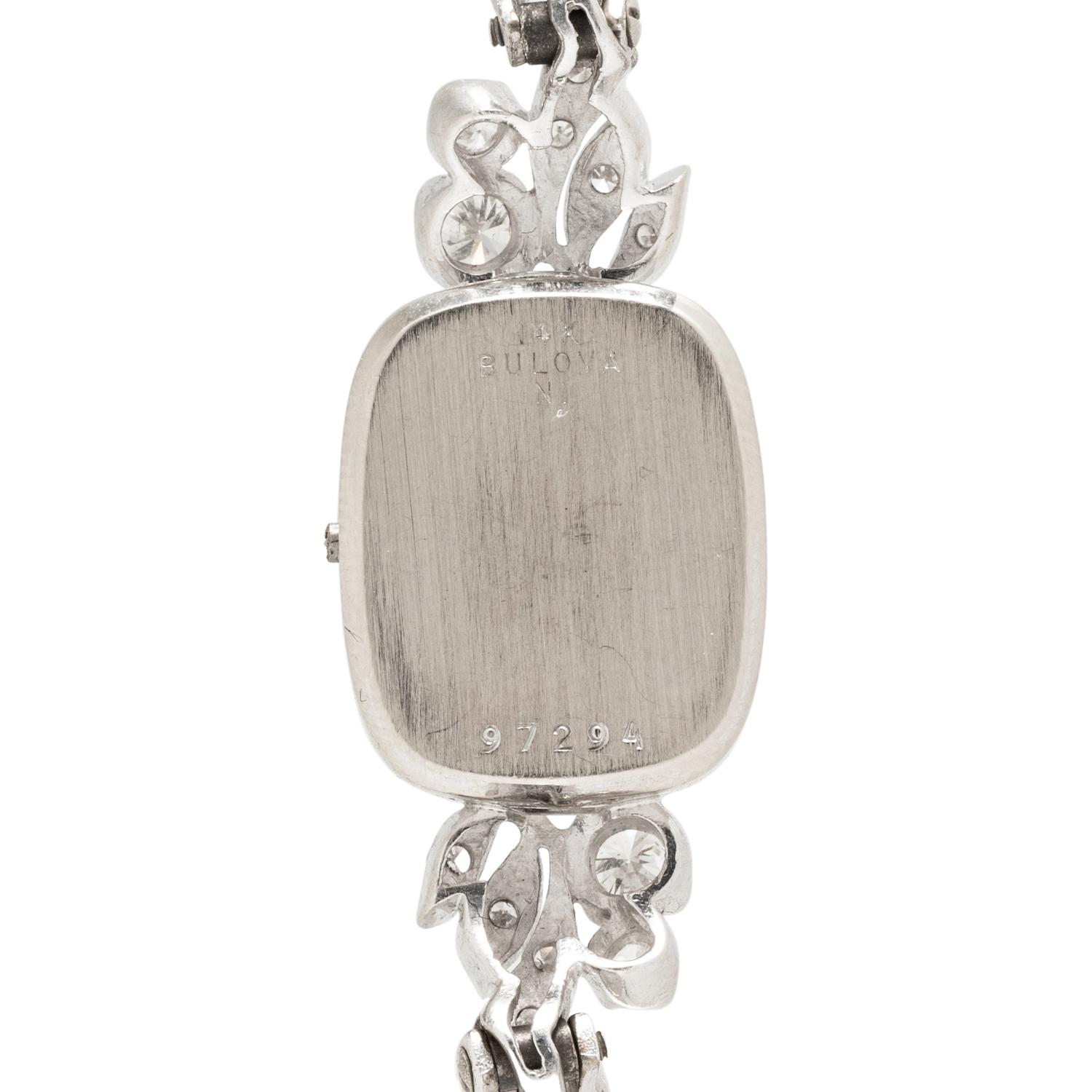 BULOVA, 14K WHITE GOLD AND DIAMOND WATCH