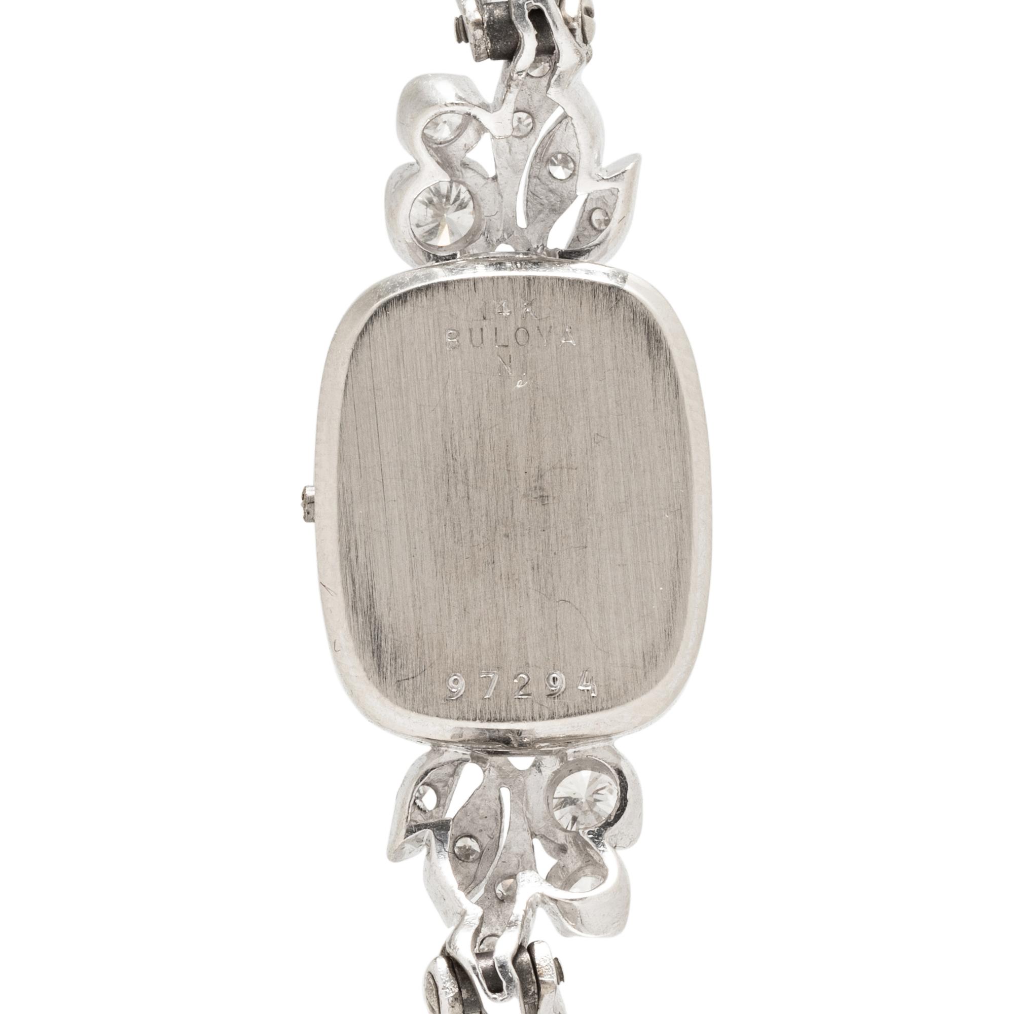 BULOVA, 14K WHITE GOLD AND DIAMOND WATCH