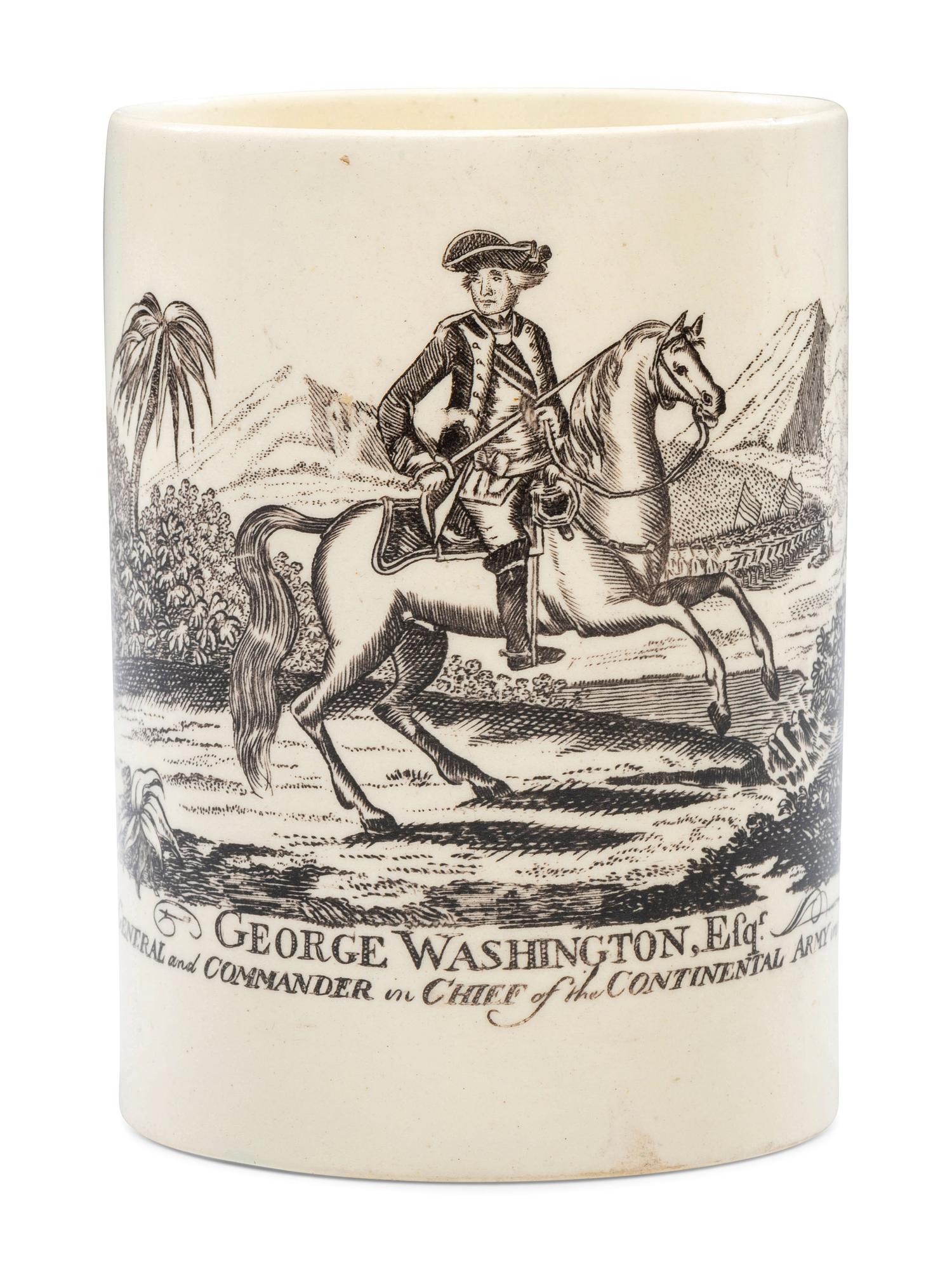 A Rare Liverpool Transfer-Printed George Washington Equestrian Mug