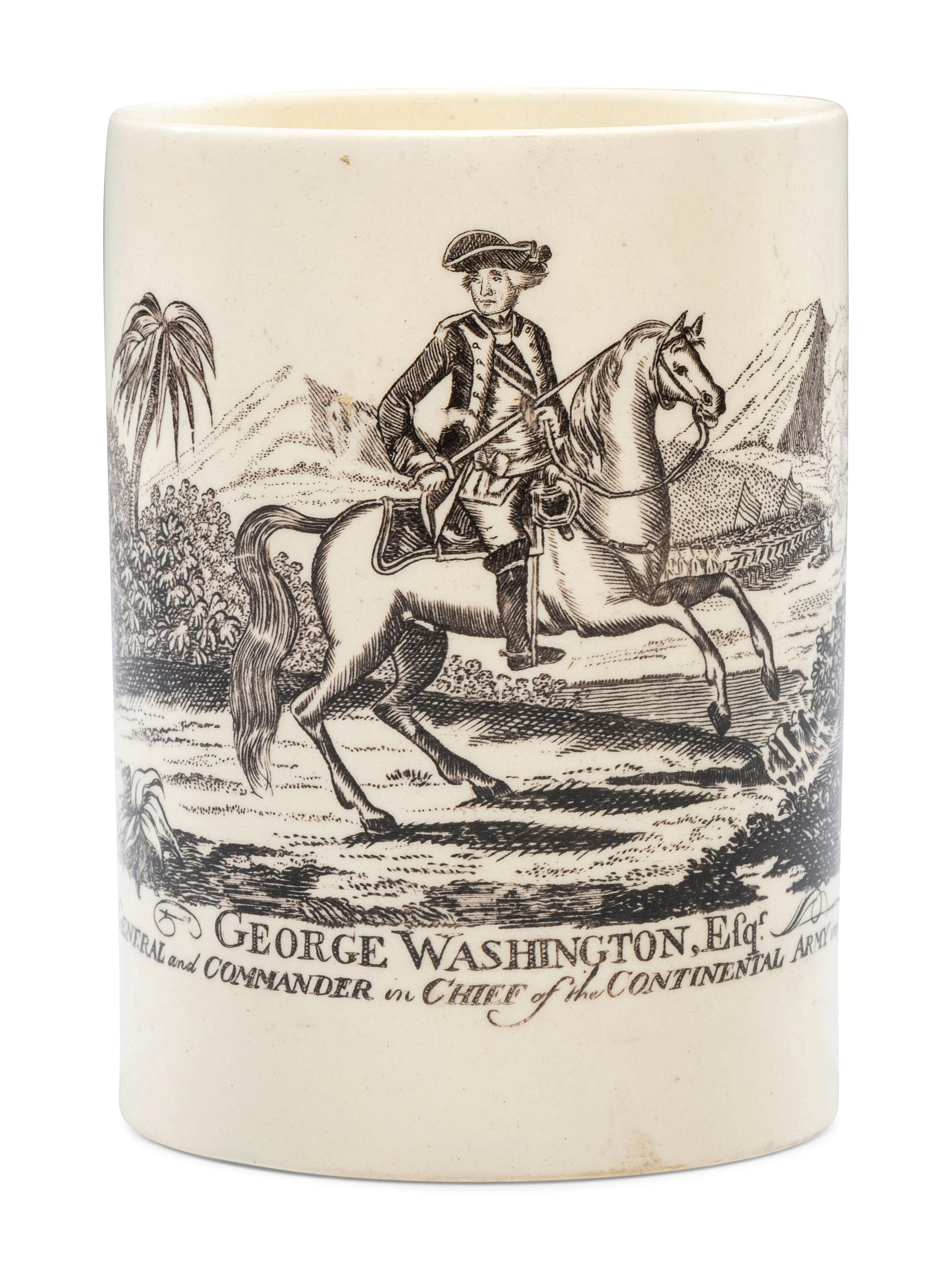 A Rare Liverpool Transfer-Printed George Washington Equestrian Mug