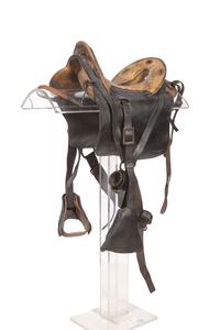 [CIVIL WAR]. Enlisted McClellan Saddle with full rawhide seat, black leather side skirts, and stirrup covers. 1859.