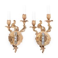 A Pair of Gilt Metal Two-Light Sconces