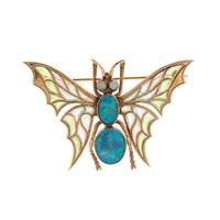 Opal and Plique-à-Jour Enamel Butterfly Brooch