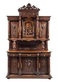A Renaissance Revival Walnut Server Height 105 1/2 x width 36 1/2 x depth 22 inches. — LATE 19TH CENTURY