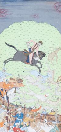 Four Persian Illuminated Manuscript Pages Sight size 8 1/2 x 4 inches. — 19TH CENTURY