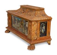 An Italian Renaissance Style Carved, Painted and Parcel Gilt Cassone
