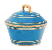 A Vincennes Bleu Céleste Plein Porcelain Sugar Bowl and Cover ( Pot à Sucre ' à Cerceau' ou 'à Cuvier', 1ère Grandeur )
