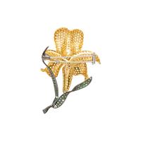 YELLOW SAPPHIRE, DIAMOND, AND TSAVORITE GARNET FLOWER BROOCH