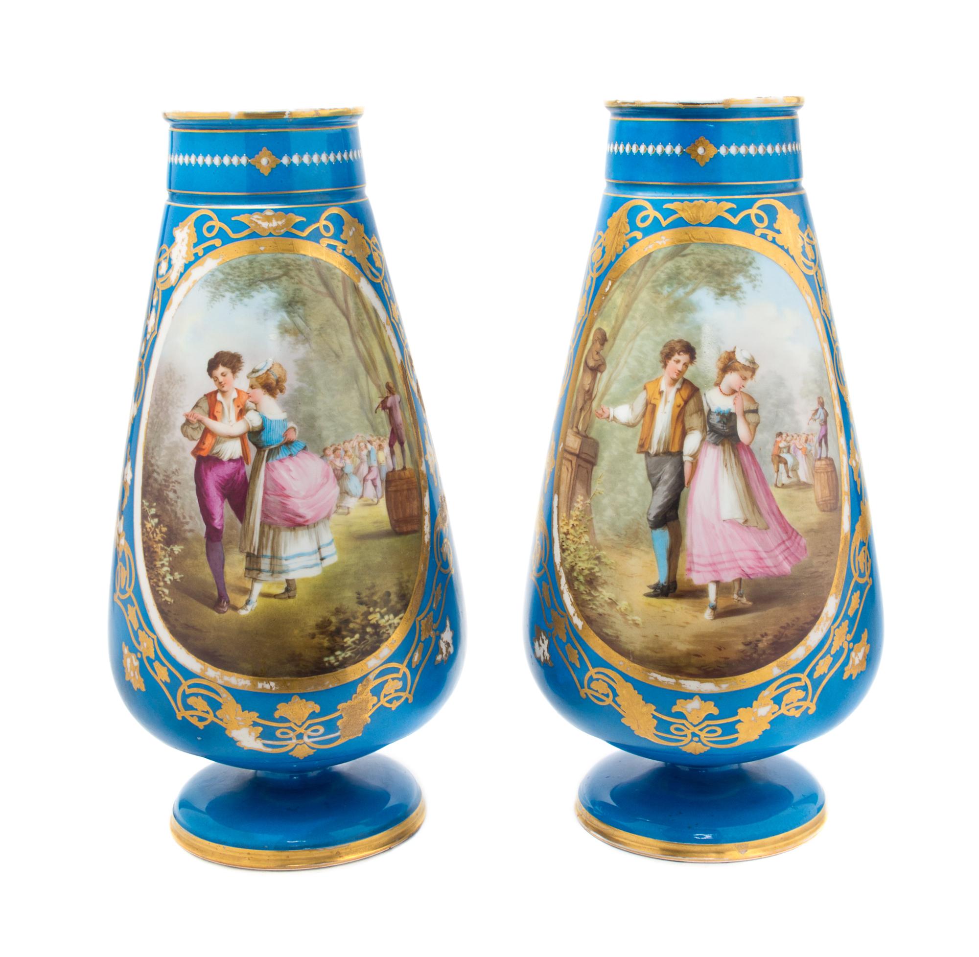 A Pair of Sevres Style Porcelain Vases Height 16 1/2 inches. — 20TH CENTURY
