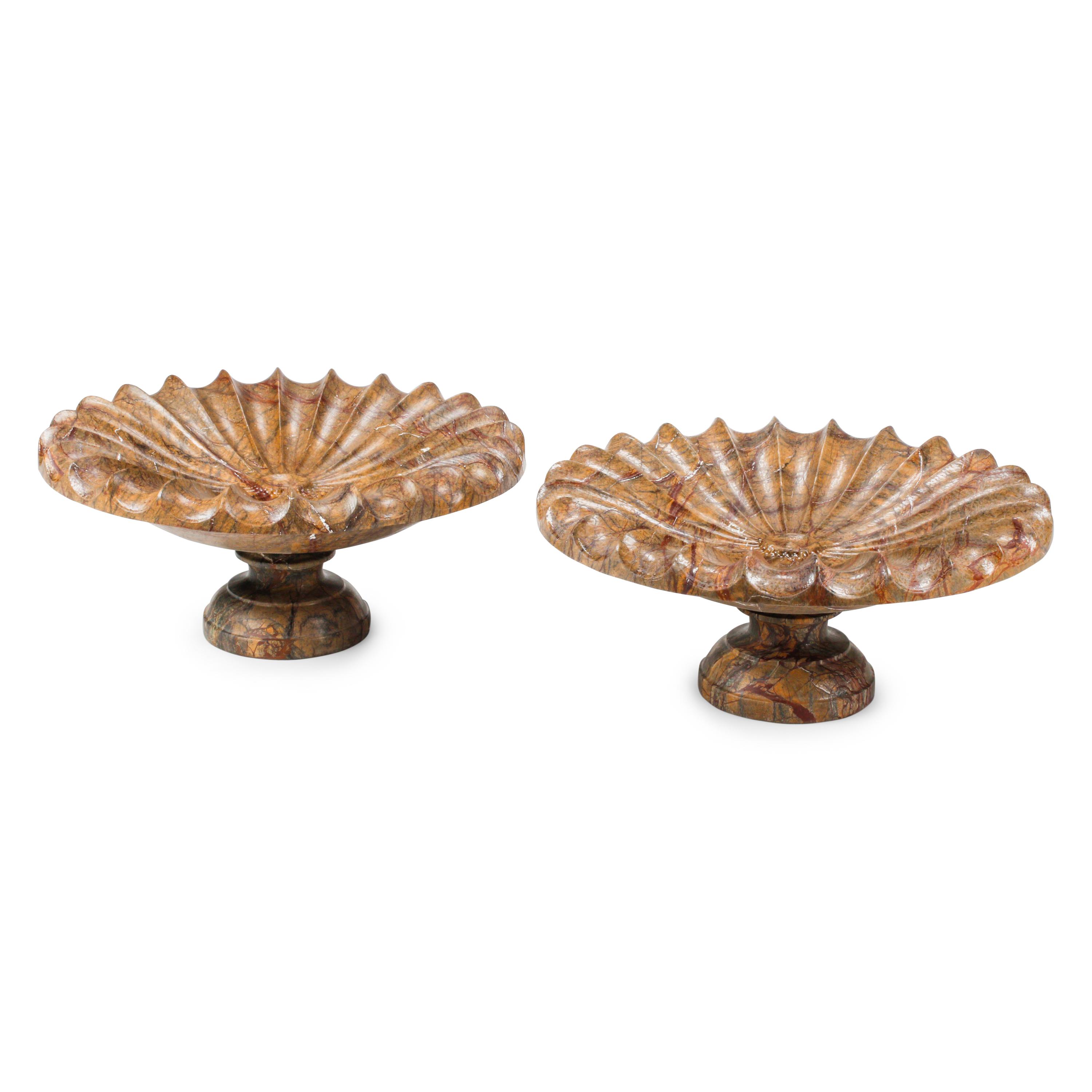 A Pair of Italian Fluted Marble Tazze