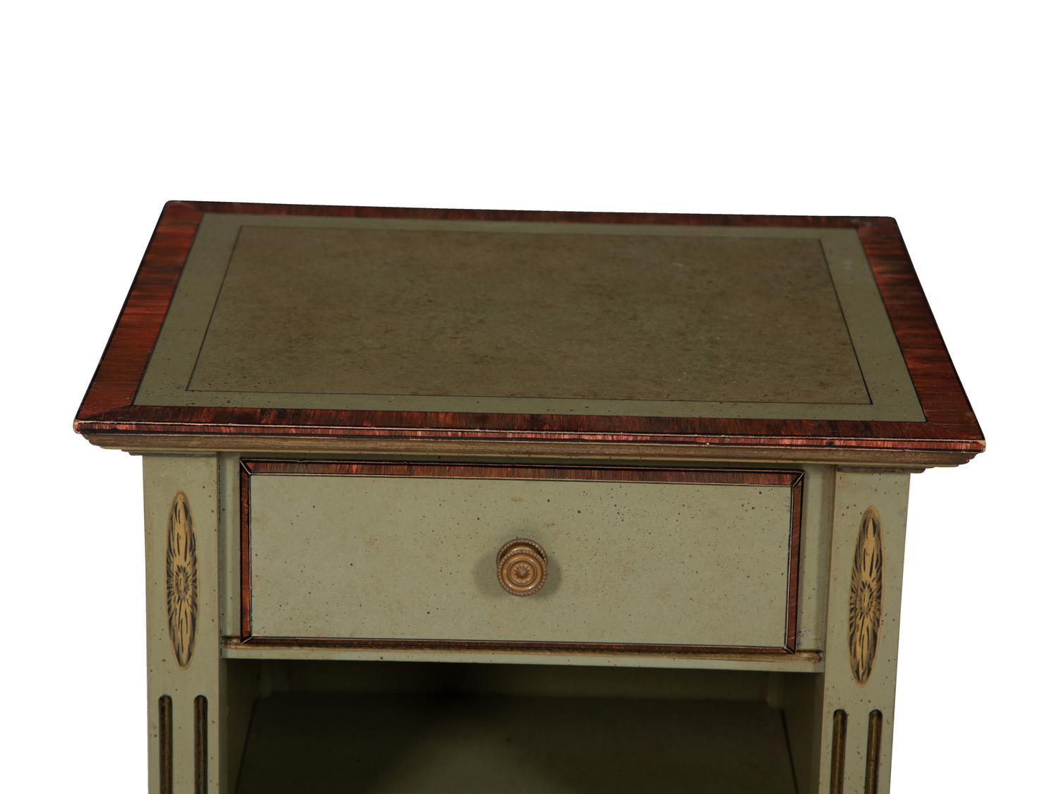 A Pair of Green Painted Pedestal Side Tables
