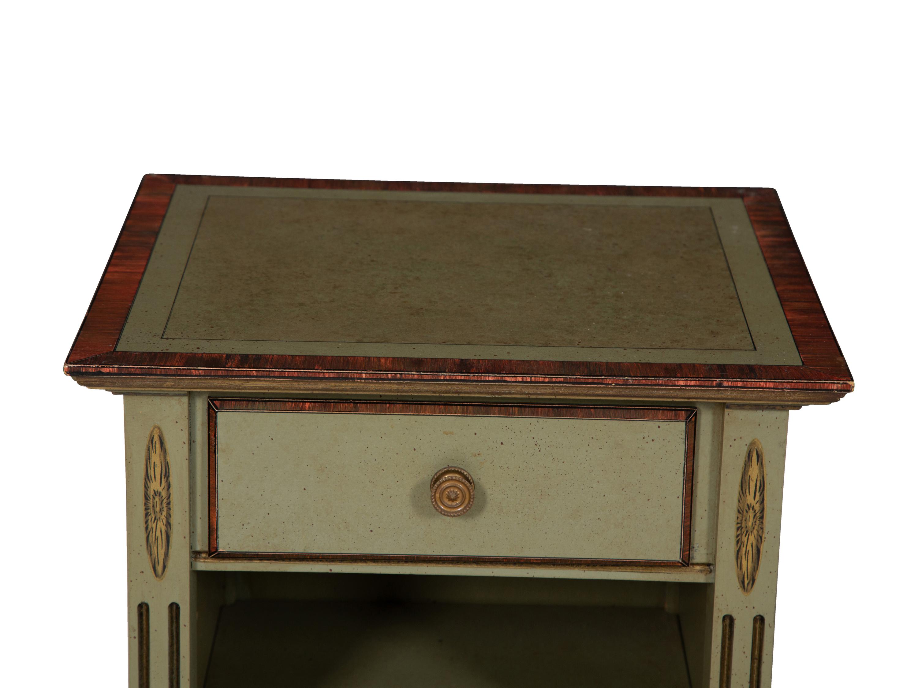 A Pair of Green Painted Pedestal Side Tables