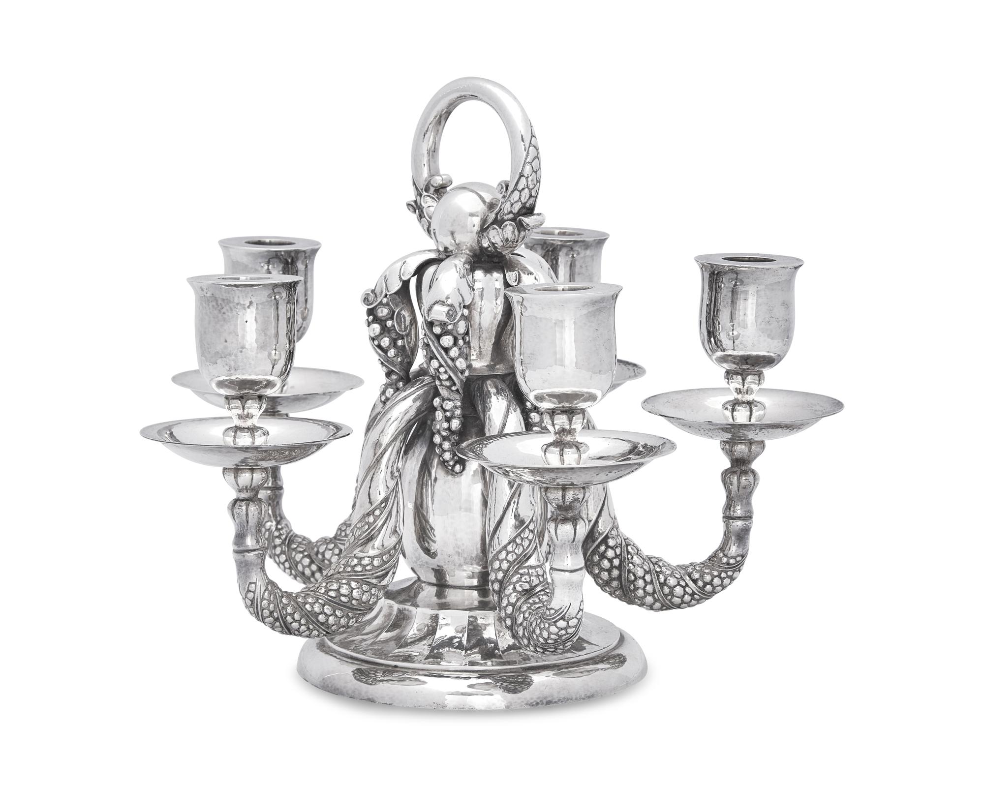 A Georg Jensen Silver Five-Light Candelabrum